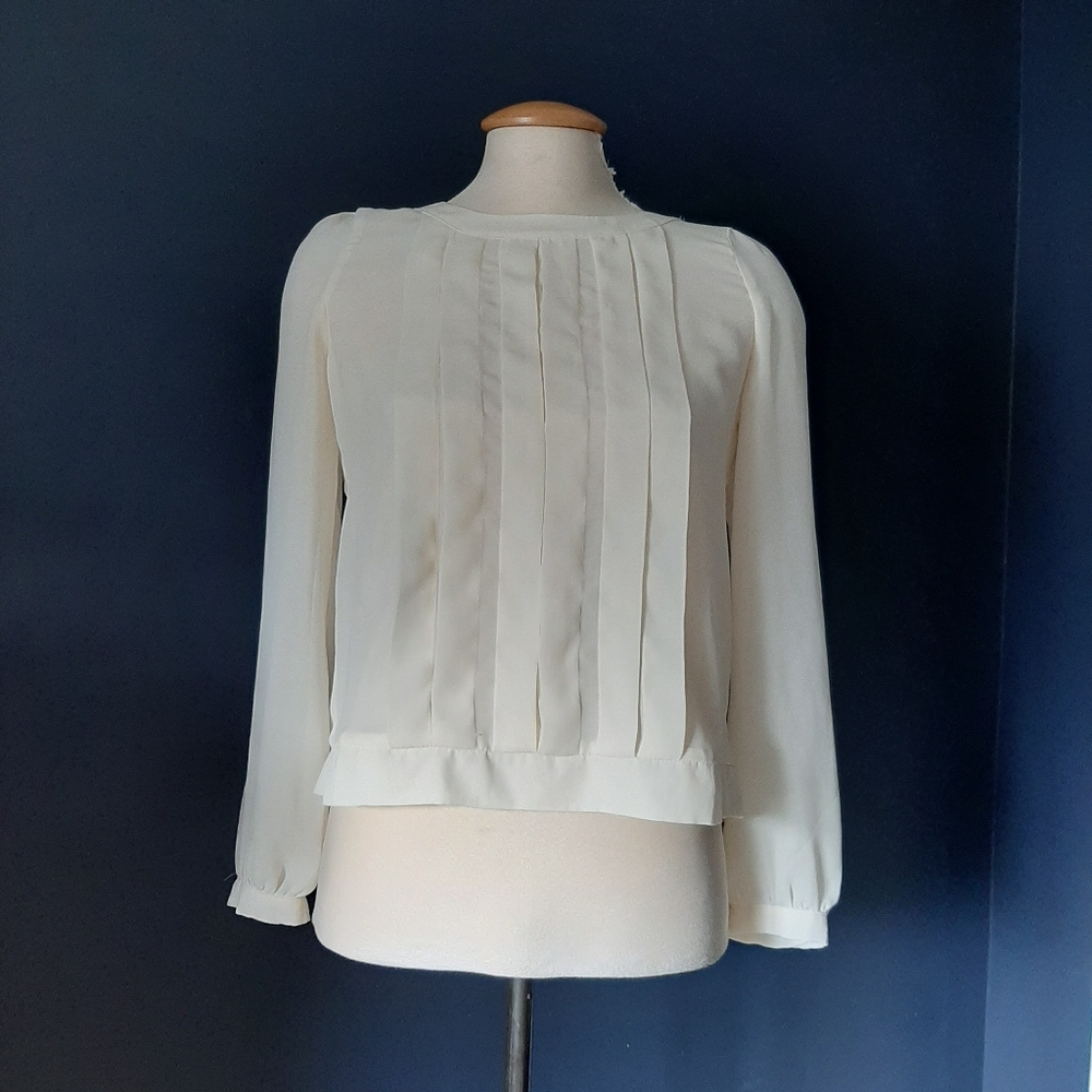 Cream Pleated Front Blouse - Women Tops